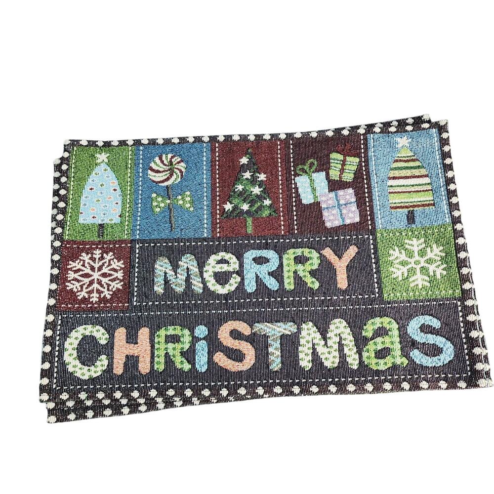 Merry Christmas Set Of 4 Tapestry Kitchen Dining Table Placemats 18x12 Sparkles